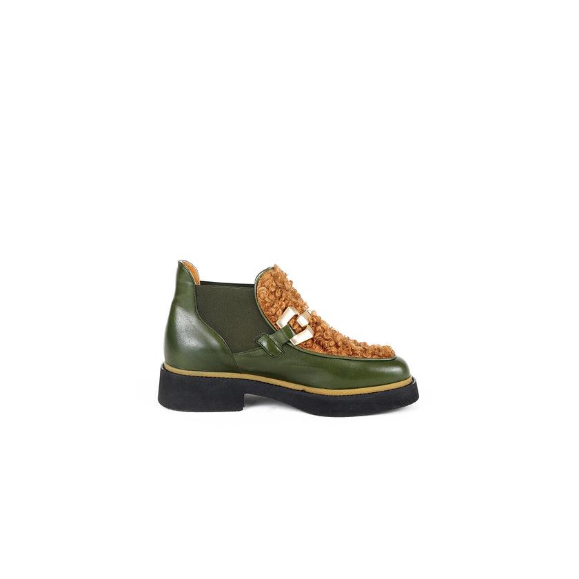 Viola Ricci Alice - Stivaletto in pelle Verde - astrakan miele Promozione