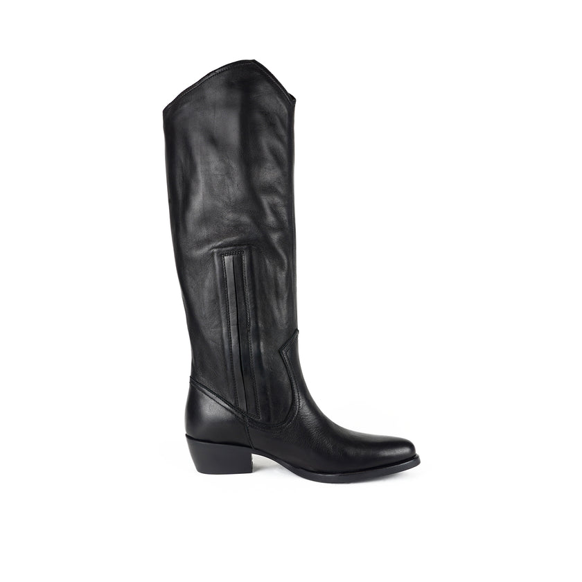 Viola Ricci Luise - Stivale alto in pelle Nero Saldi Di Fabbrica