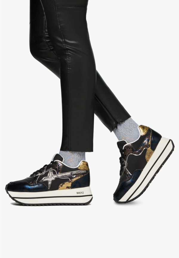 ﻿W6yz Sneakers in pelle e tessuto tecnico Nero -DEVA W Affare Del Giorno