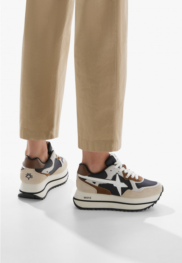 W6yz Sneakers in tessuto tecnico e suede Beige-Nero -DEVA W Convenienza