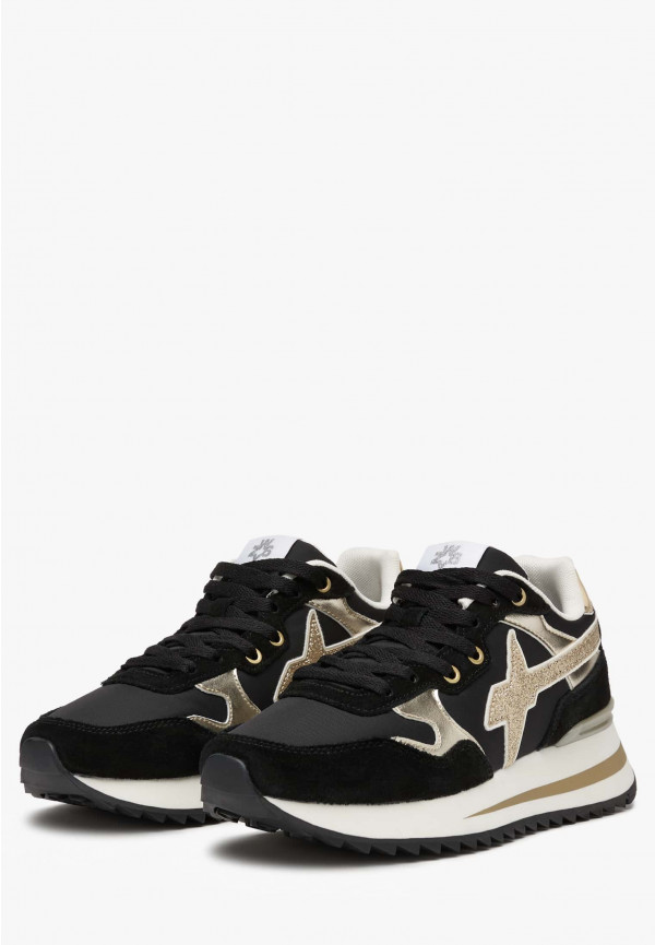 W6yz Sneakers in tessuto tecnico e suede Nero-Oro -YAK-W In Saldo