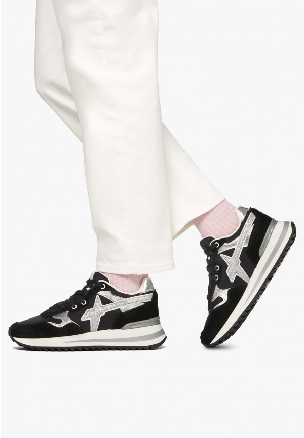 W6yz Sneakers in tessuto tecnico e suede Nero-Argento -YAK-W Outlet