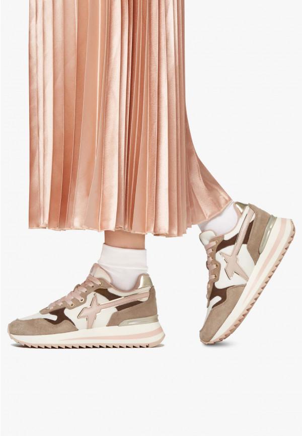 W6yz Sneakers in tessuto tecnico e suede Rosa-Beige -YAK-W Saldi