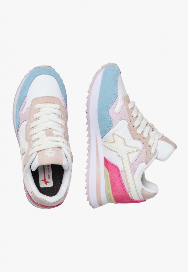 W6yz Sneakers in suede e tessuto tecnico Bianco-Rosa -YAK-J Consegna Veloce