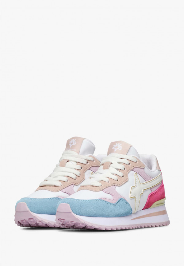 W6yz Sneakers in suede e tessuto tecnico Bianco-Rosa -YAK-J Consegna Veloce