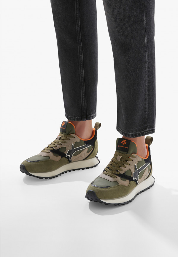 W6yz Sneakers in suede e tessuto tecnico Militare -LOOP-M Promozione
