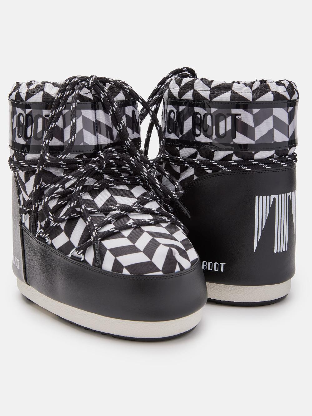 Moon Boot ICON LOW NERO CON STAMPA OPTICAL Saldi