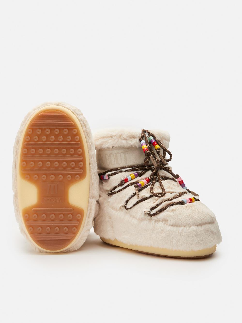 Moon Boot ICON LOW FAUX-FUR BEADS PANNA Economico