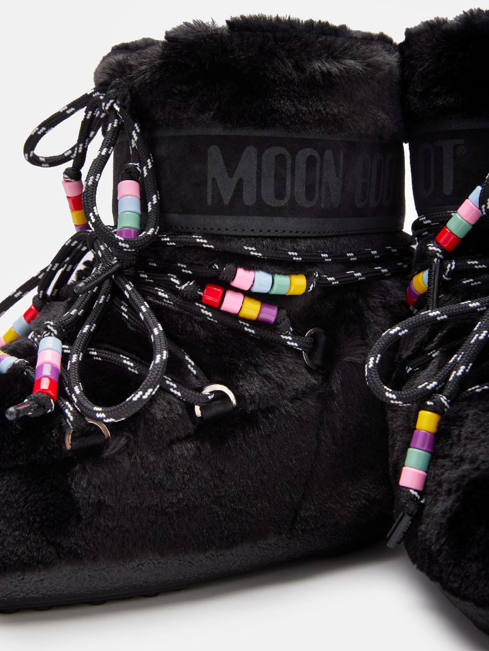 Moon Boot ICON LOW FAUX-FUR BEADS NERO Spedizione Gratuita