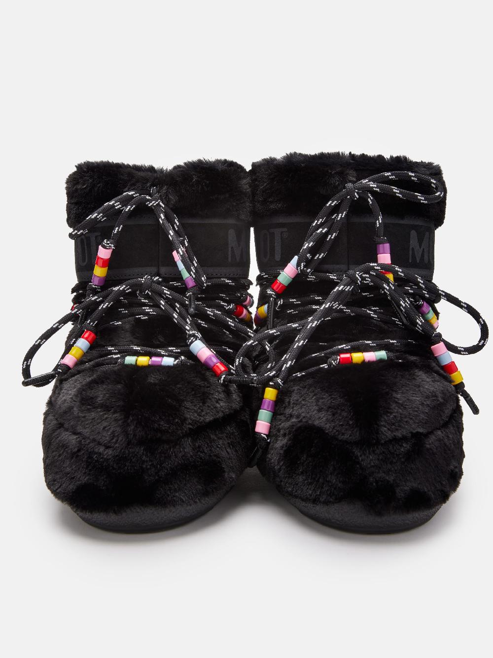 Moon Boot ICON LOW FAUX-FUR BEADS NERO Spedizione Gratuita