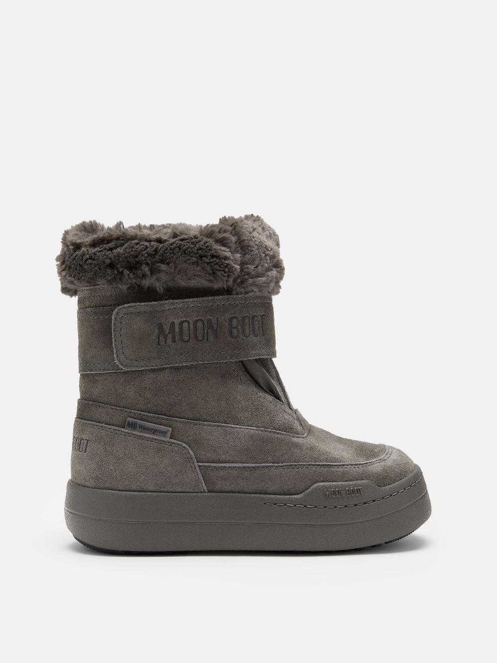 Moon Boot JUNIOR PARK GRIGIO IN PELLE SCAMOSCIATA CON CHIUSURA A STRAPPO Vendita Calda