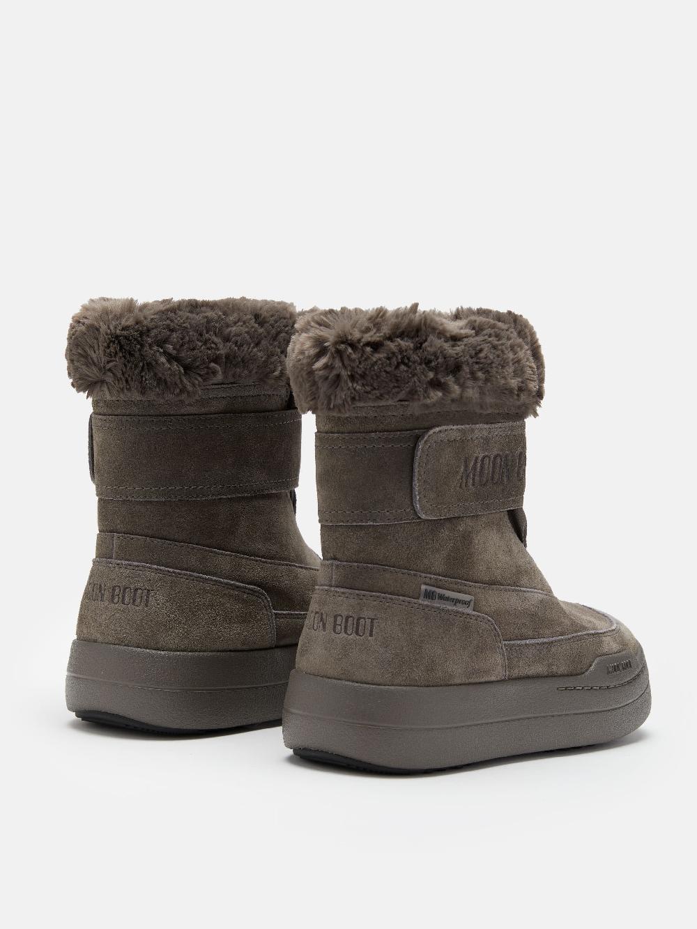Moon Boot JUNIOR PARK GRIGIO IN PELLE SCAMOSCIATA CON CHIUSURA A STRAPPO Vendita Calda