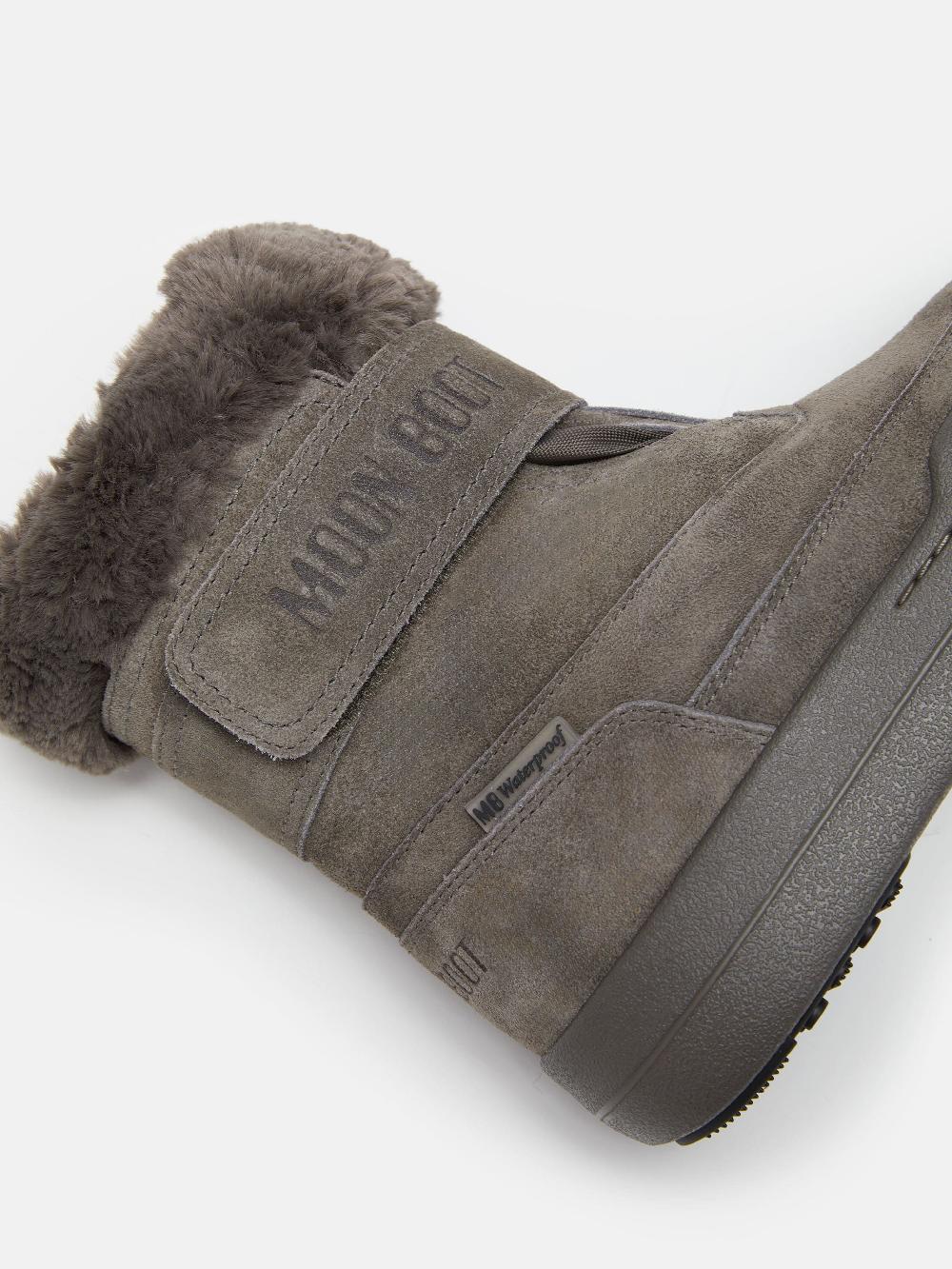 Moon Boot JUNIOR PARK GRIGIO IN PELLE SCAMOSCIATA CON CHIUSURA A STRAPPO Vendita Calda