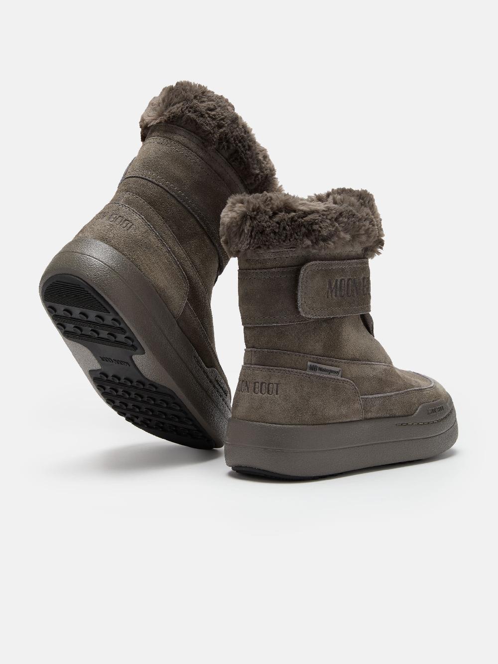 Moon Boot JUNIOR PARK GRIGIO IN PELLE SCAMOSCIATA CON CHIUSURA A STRAPPO Vendita Calda