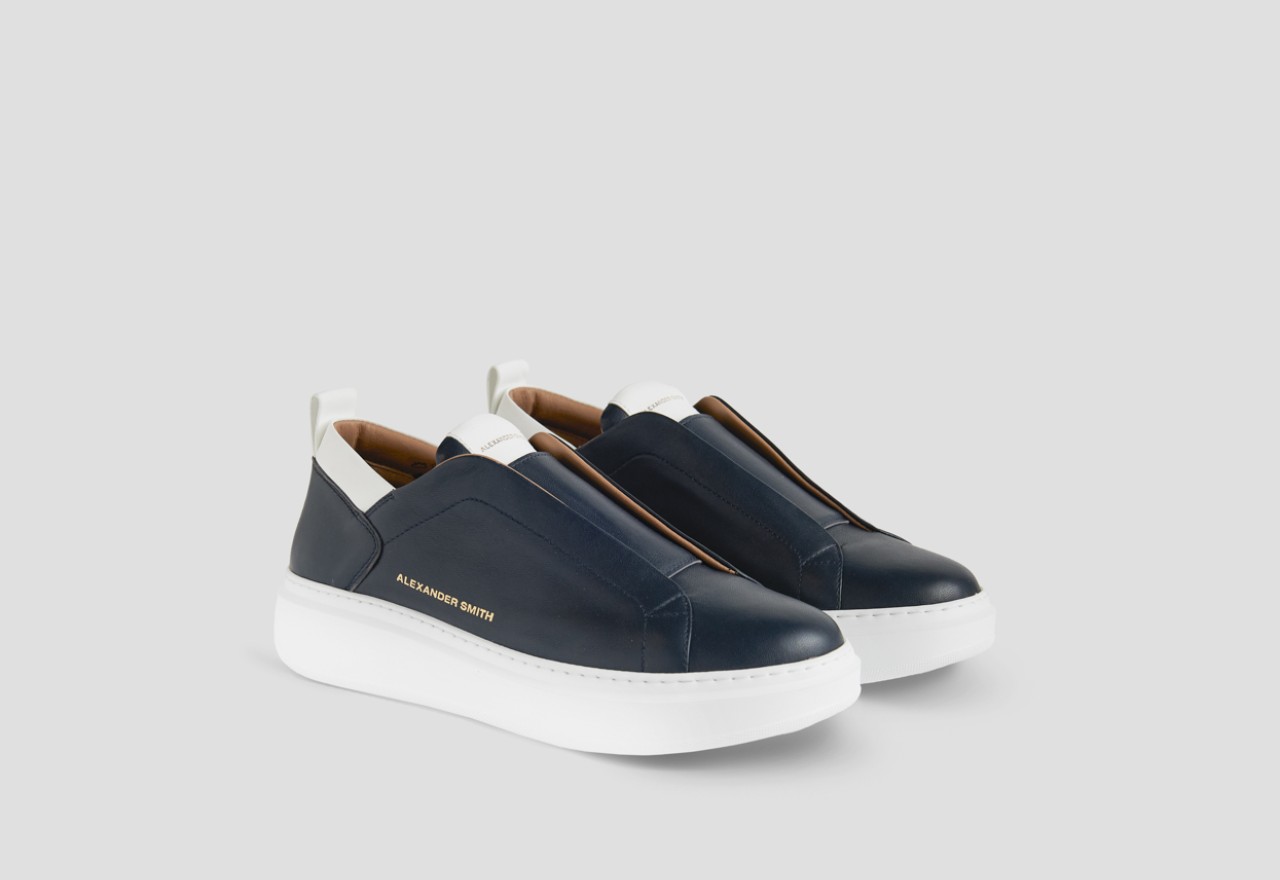 Alexander Smith WEMBLEY SLIP-ON MAN BLUE WHITE Spedizione Gratuita