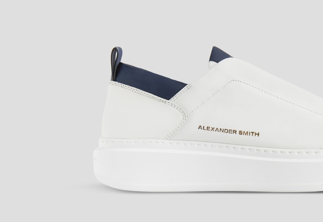 Alexander Smith WEMBLEY SLIP-ON MAN WHITE BLUE Soddisfazione Garantita