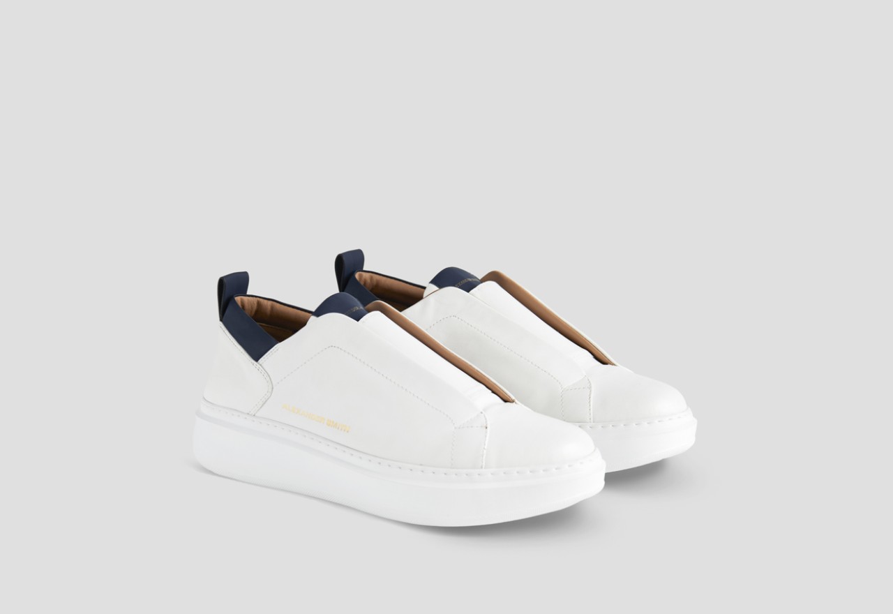 Alexander Smith WEMBLEY SLIP-ON MAN WHITE BLUE Soddisfazione Garantita
