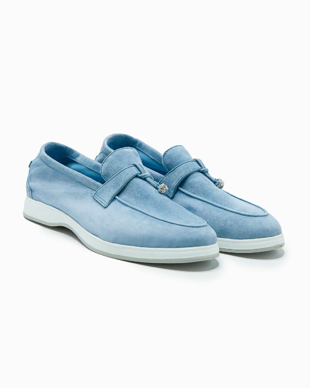 Andrea ventura Mocassino senza lacci con charms color argento Aq-D BEACH-CHARMS1 in suede color azzurro Qualità Garantita