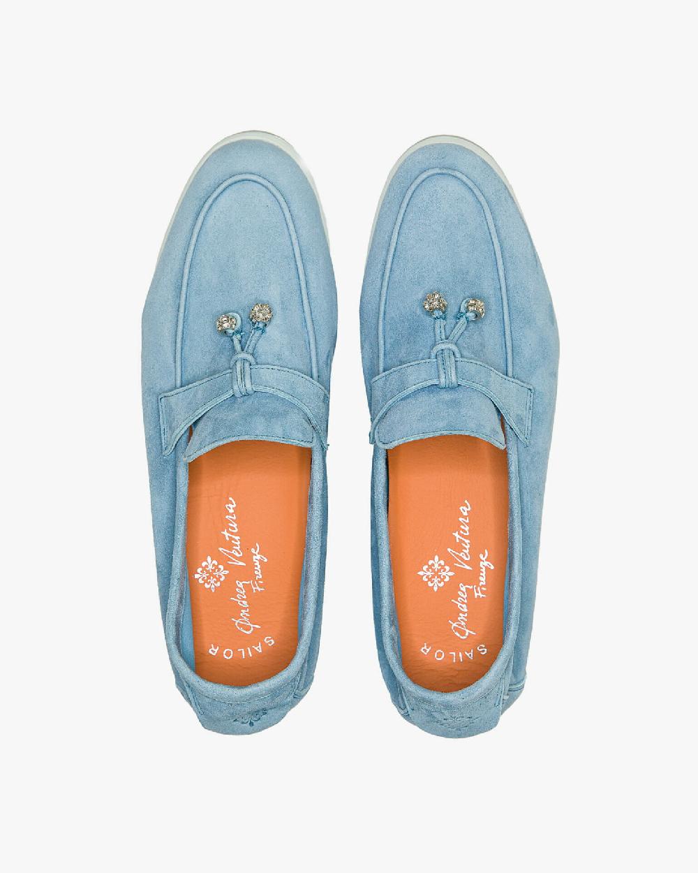 Andrea ventura Mocassino senza lacci con charms color argento Aq-D BEACH-CHARMS1 in suede color azzurro Qualità Garantita