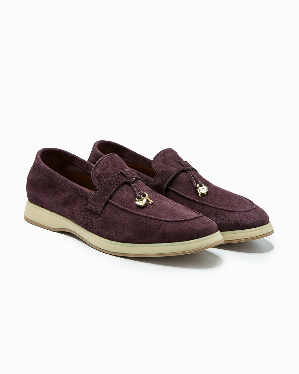 Andrea ventura Mocassino senza lacci con charms color oro Aq-D BEACH-CHARMS2 in suede color aubergine Promozione Limitata