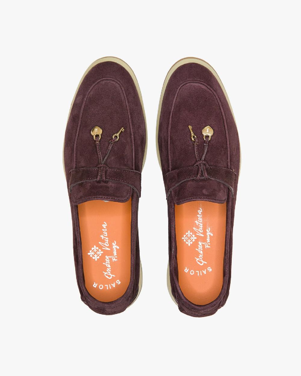Andrea ventura Mocassino senza lacci con charms color oro Aq-D BEACH-CHARMS2 in suede color aubergine Promozione Limitata